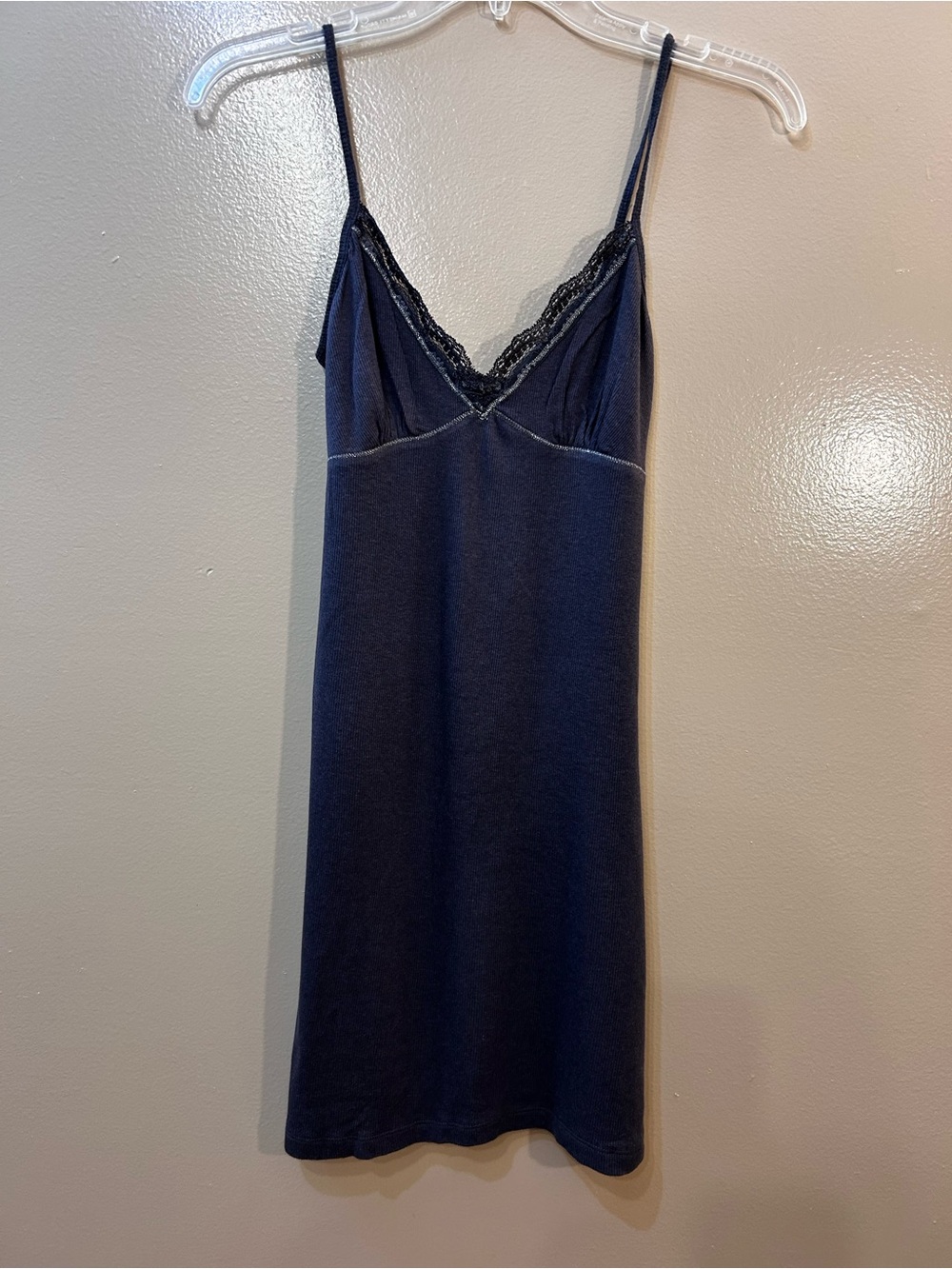 Blue Grey Lace-Trim Camisole Slip Dress -